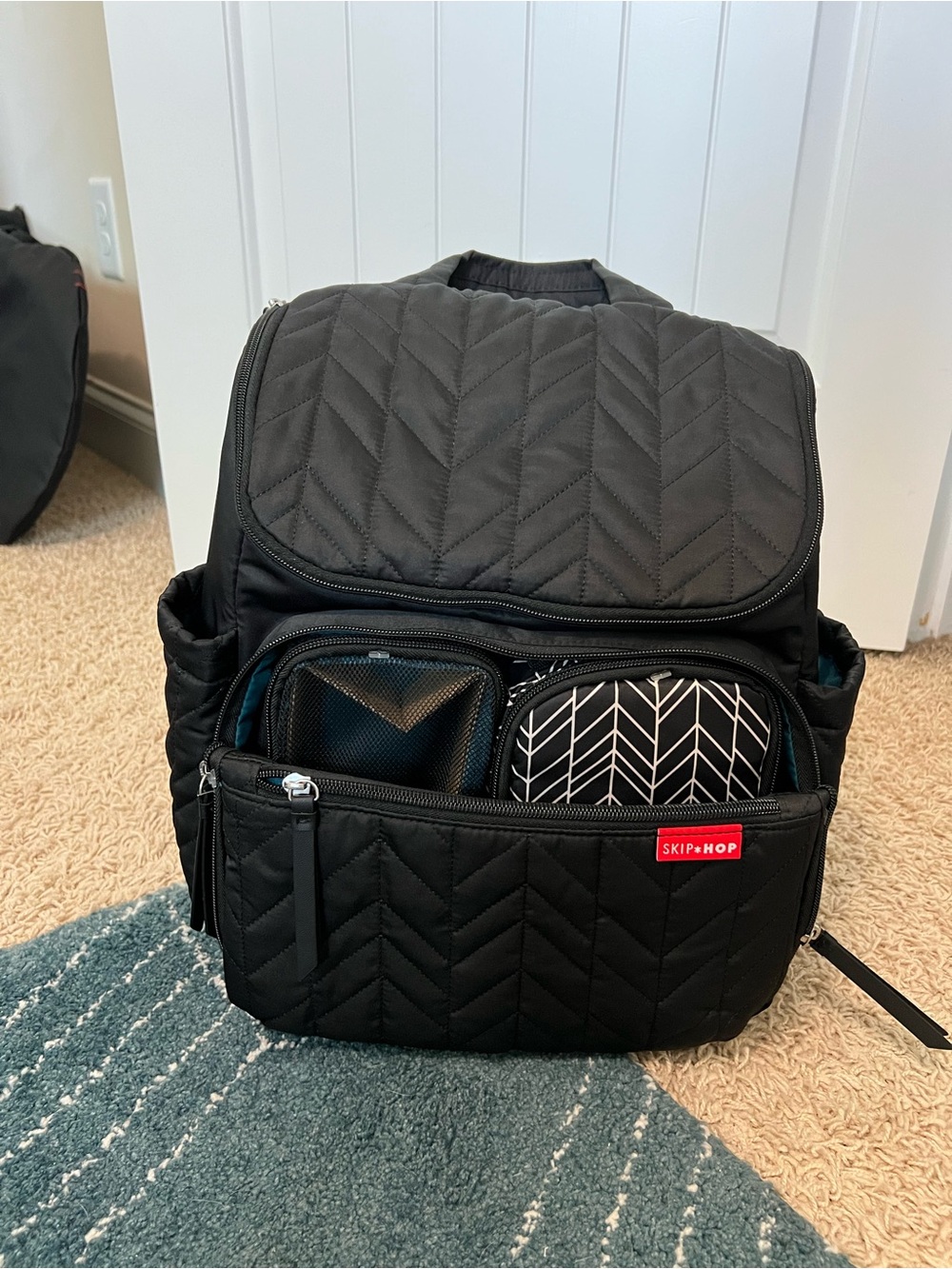 Skip Hop Black Quilted Backpack with Front Organizers